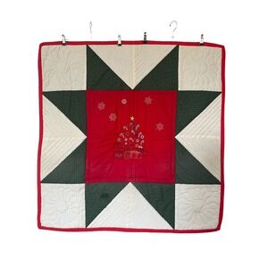 Christmas Holiday Wall Hanging Quilt Embroidered Christmas Tree And Toys 39x39"